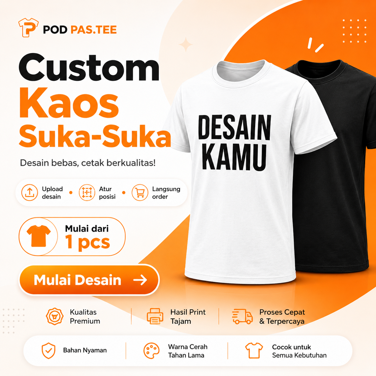 Kaos Costum Desain Suka Suka Cotton Combed 30s