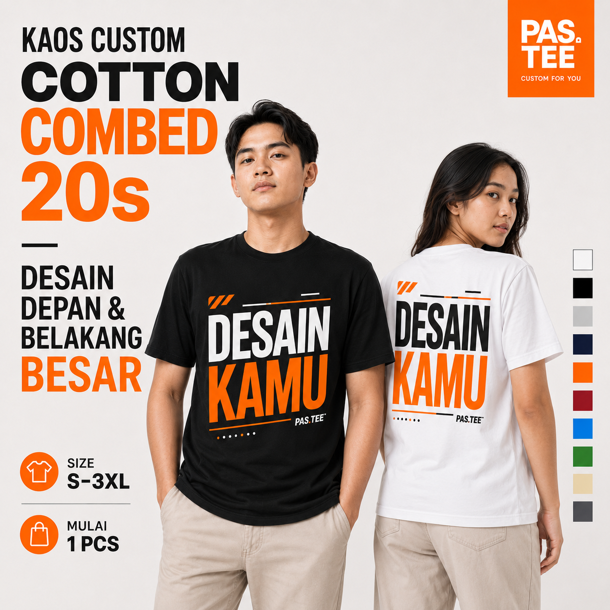 Kaos Custom 20s Depan Belakang – Cetak Desain Sendiri Full Custom