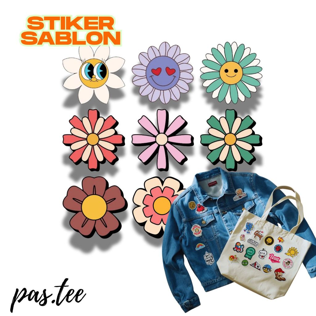 Sablon Setrika Bunga Estetik Vol 2 - Stiker Gosok Baju Kaos Tas Hijab Gambar Flower Patch