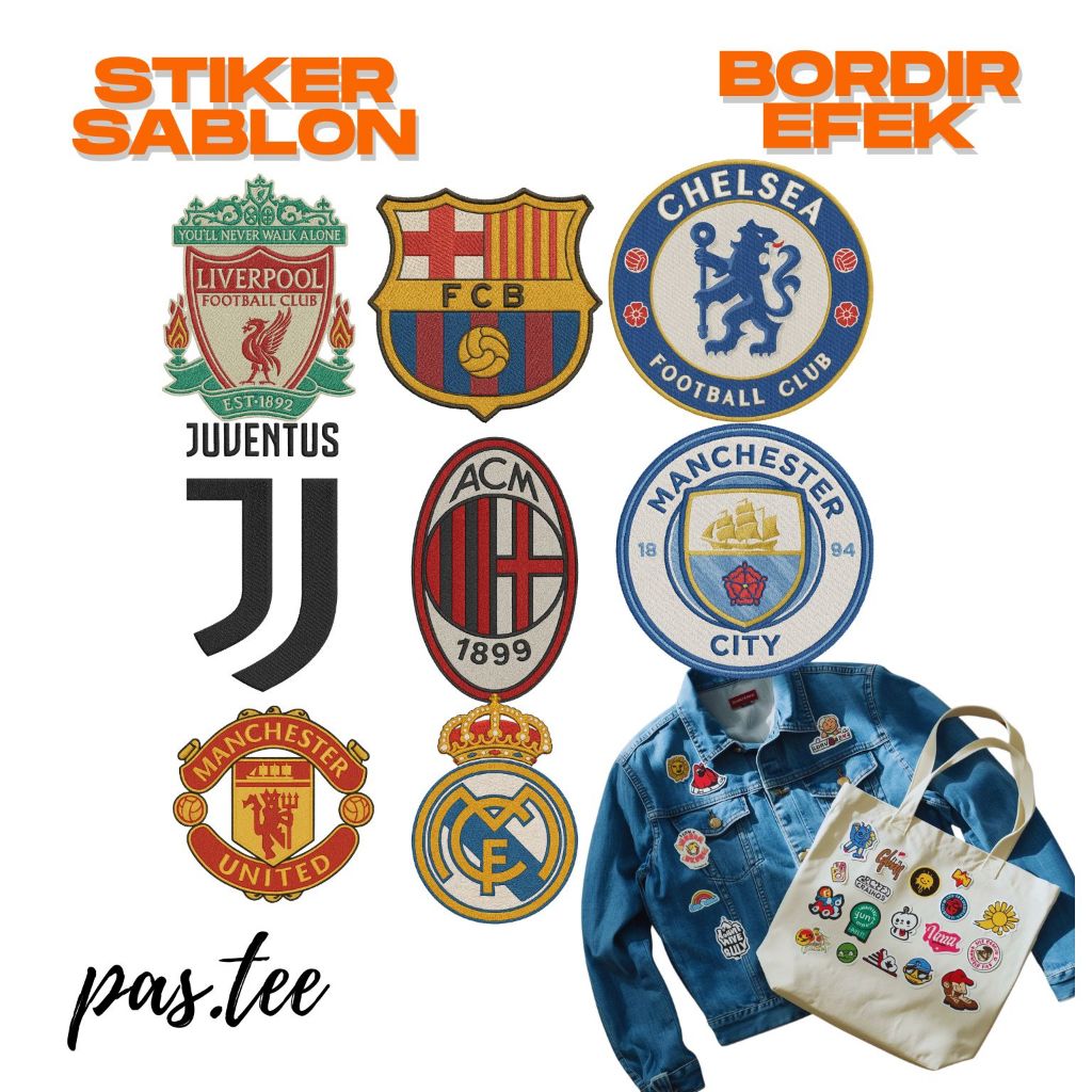 Foto produk Sablon Setrika Logo Bola Klub Eropa Efek Bordir - Stiker Gosok Baju Jersey Patch Emblem