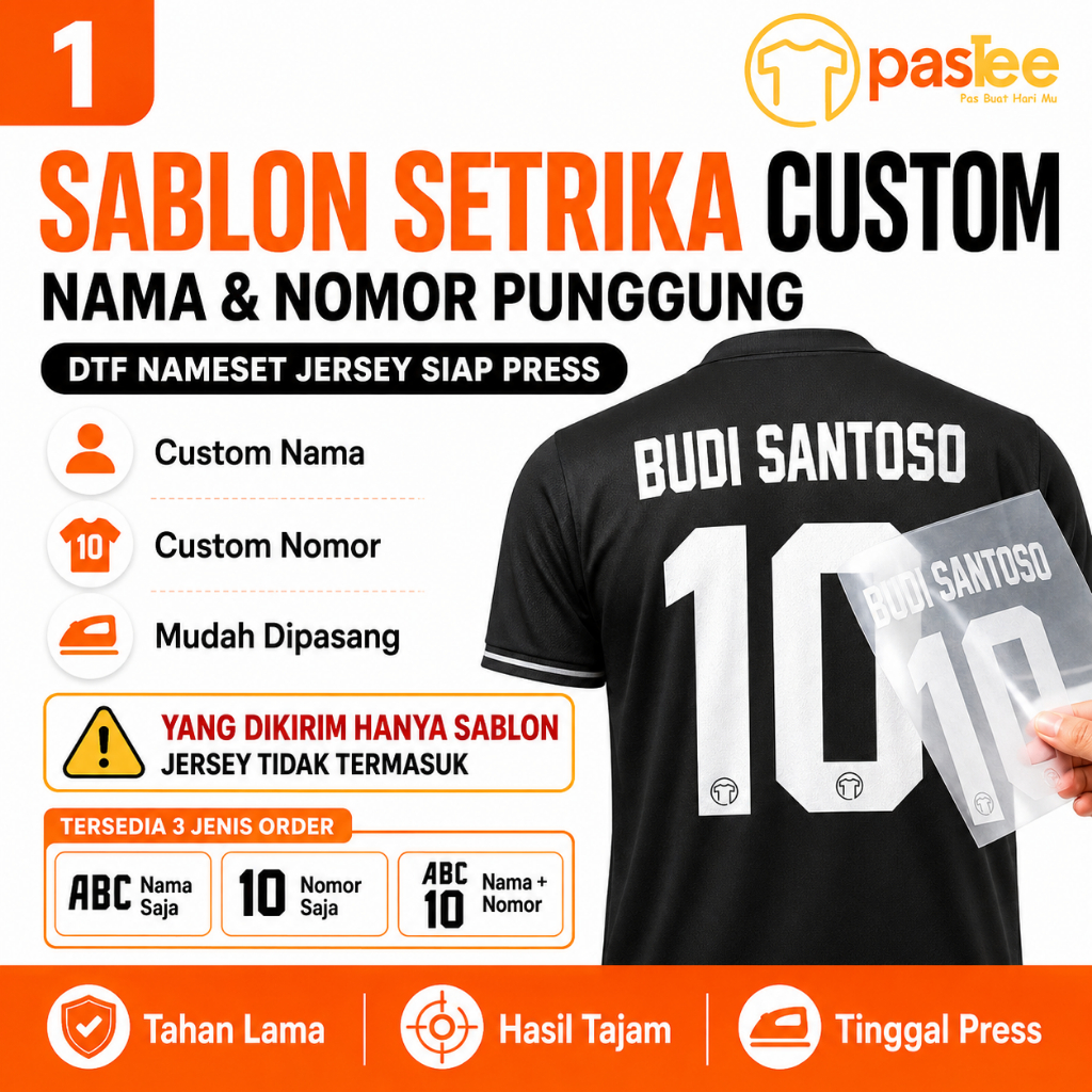Foto produk Sablon Setrika Custom Nama Nomor Punggung - Stiker Gosok Jersey Bola Futsal DTF