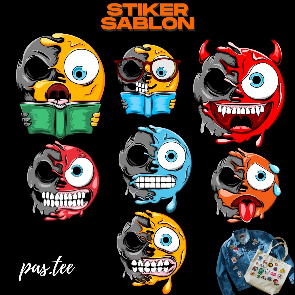 Foto produk Stiker Sablon DTF Skull Aesthetic | Stiker Setrika Kain | Lebar 7,15,20,29 cm
