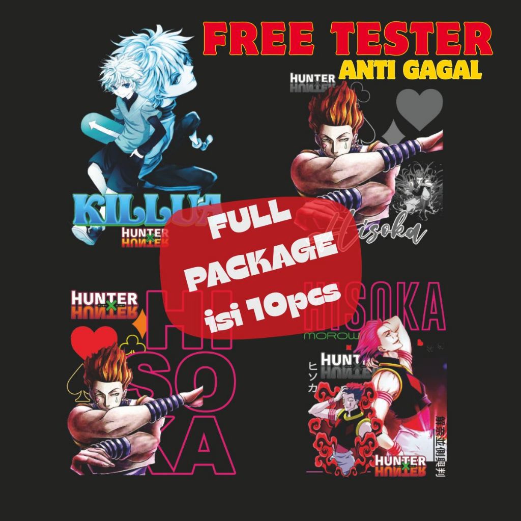 Foto produk Paket Sablon DTF Hunter x Hunter Killua Hisoka Sticker Baju Setrika Isi 10 Pcs Bonus Tester