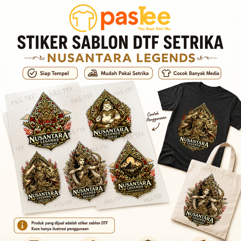 Foto produk Stiker Sablon DTF Setrika Wayang Nusantara Siap Tempel untuk Kaos Hoodie Totebag PAS.TEE