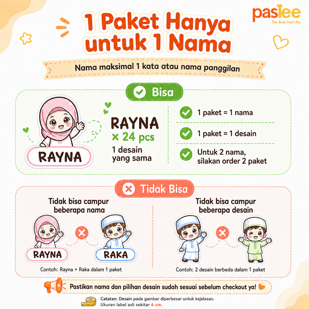 Foto produk Paket Sablon Nama Anak Muslim 24pcs 60pcs Custom Label Nama Baju Stiker Setrika Karakter Anak PAS.TEE