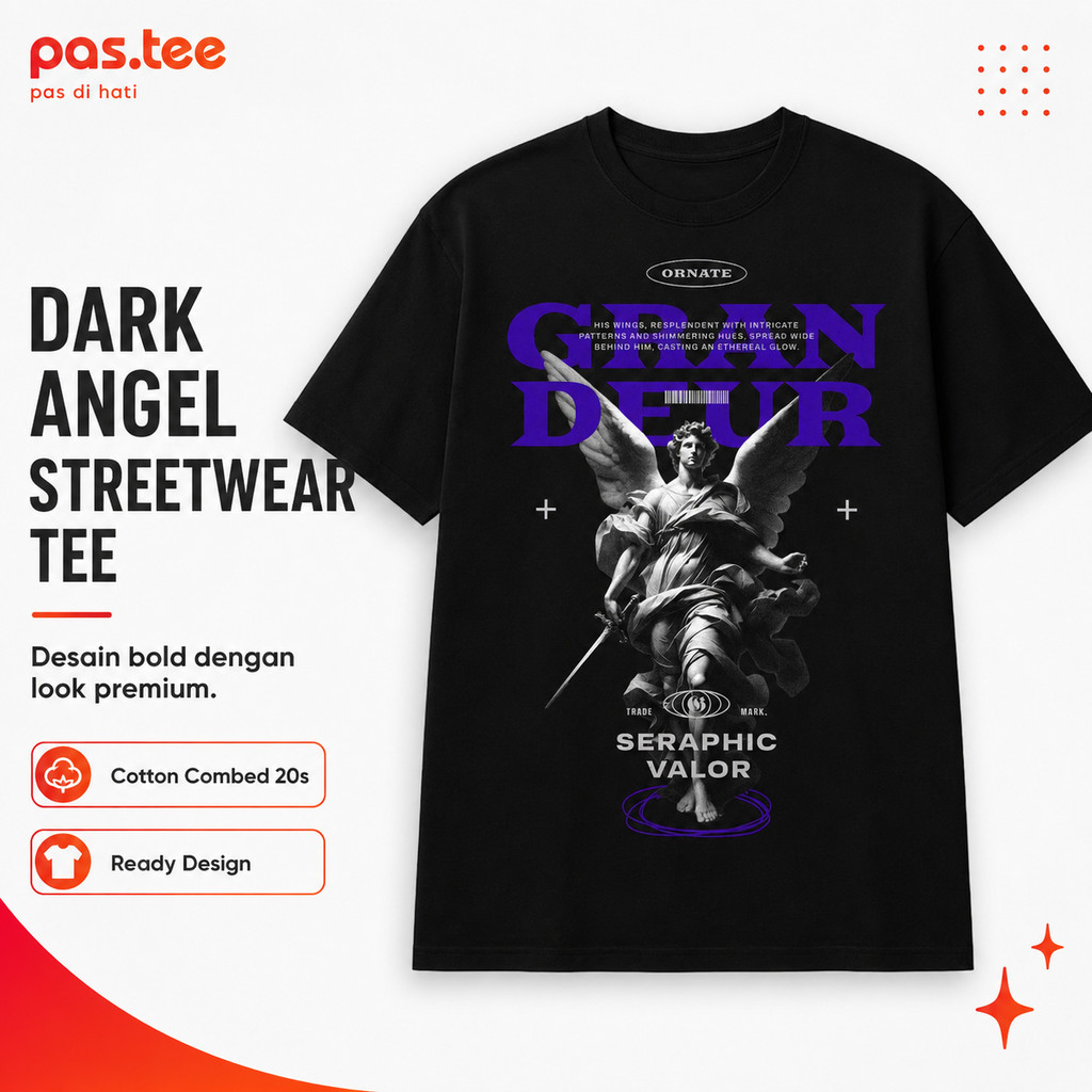 Foto produk Kaos Streetwear Dark Angel Seraphic Valor Cotton Combed 20s Pria Wanita