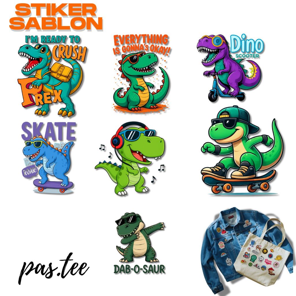 Foto produk Stiker Sablon DTF Dinasaurus trex SABLON SETRIKA SABLON DTF TEMA Stiker Sablon Bear Sticker Dinosaurus Trex Dino