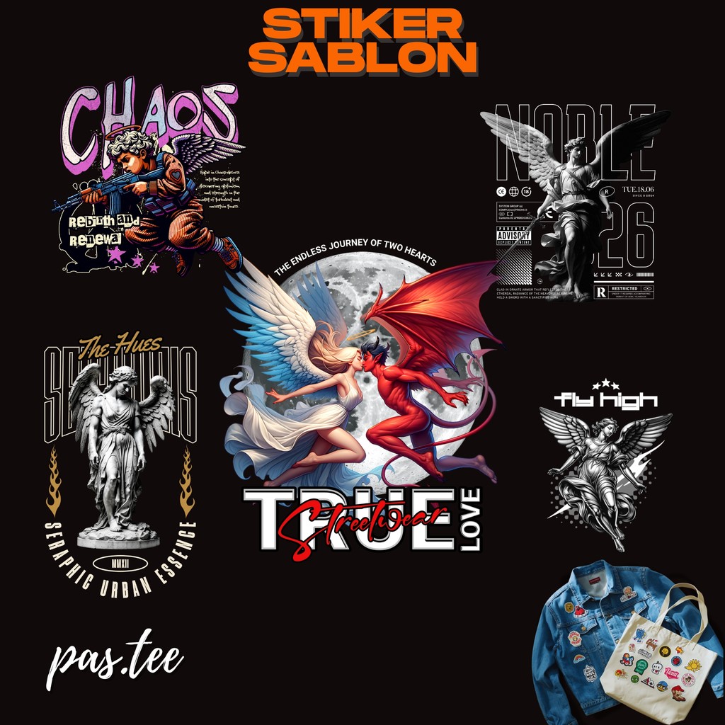 Foto produk Stiker Sablon DTF Angel StreetWear V1 | Stiker Setrika Kain | Lebar 7,15,20,29 cm