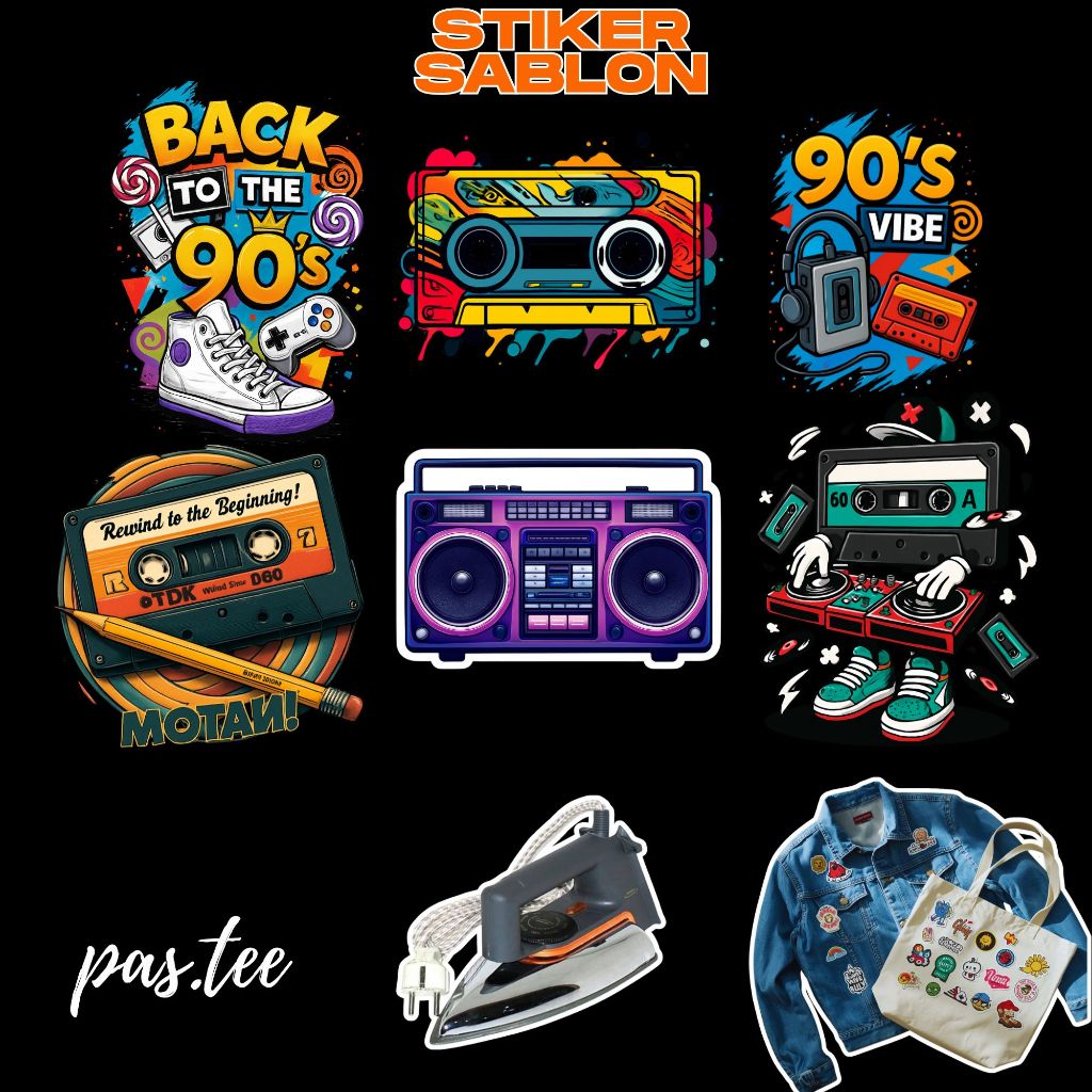 Foto produk Stiker Sablon Setrika DTF Tema 90s – Gaya Retro Aesthetic, Tinggal Setrika