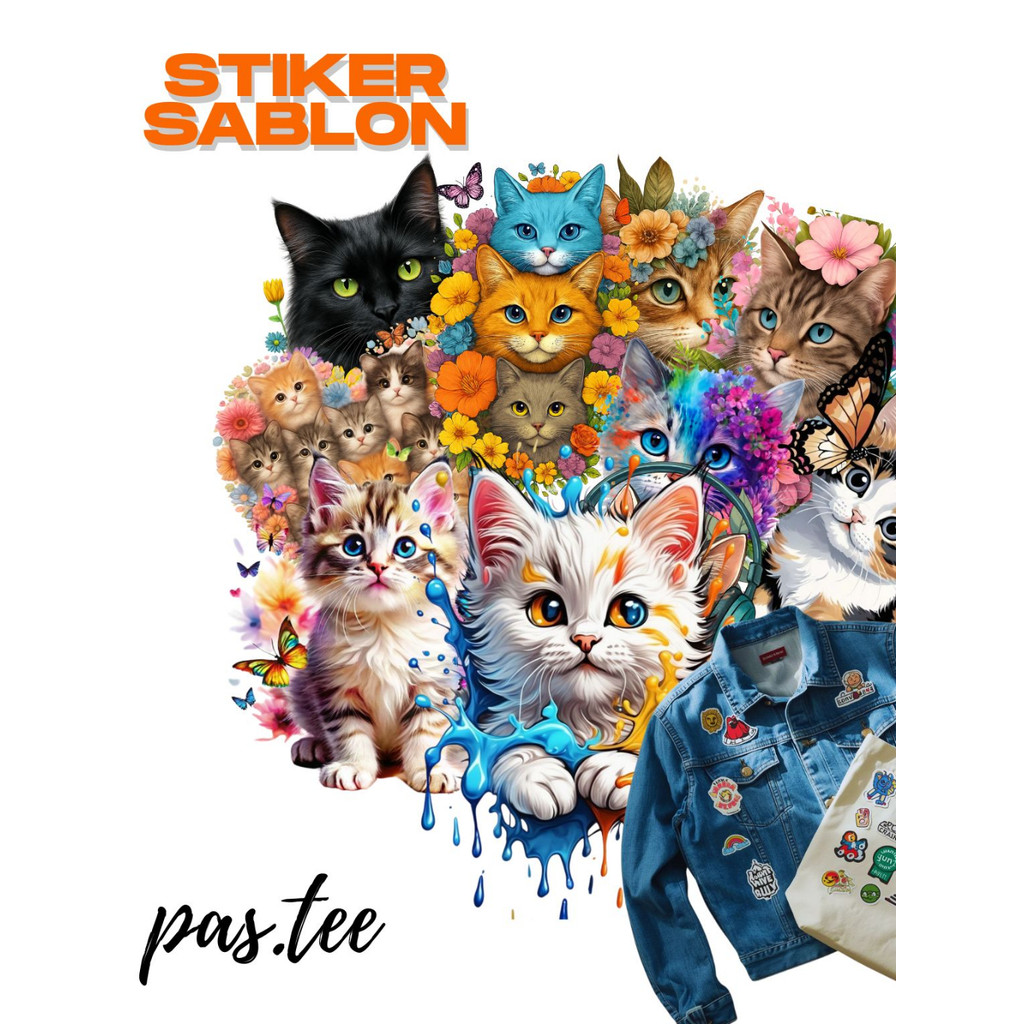 Foto produk Stiker Sablon Setrika DTF Kucing Lucu - Stiker Gosok Baju Kaos Tas Gambar Cat Cute Gemoy