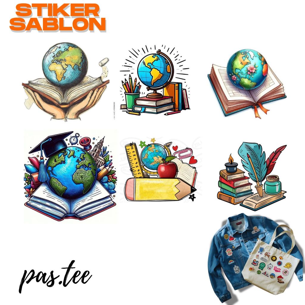 Foto produk Stiker Sablon BUMI EARTH BUKU BOOK Kaos Jaket Totebag Hoodie Jeans Topi Tinggal Strika Stiker Aesthetic Stiker Pack Hypebeast