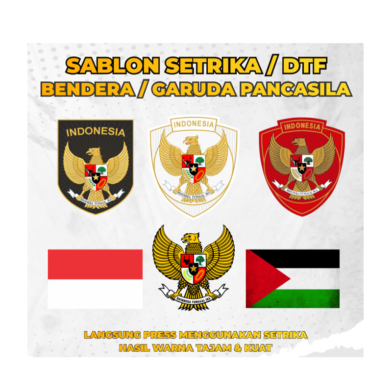 Foto produk STIKER SABLON SETRIKA / DTF BENDERA MERAH PUTIH , GARUDA , LOGO TIMNAS , BENDERA PALESTINA