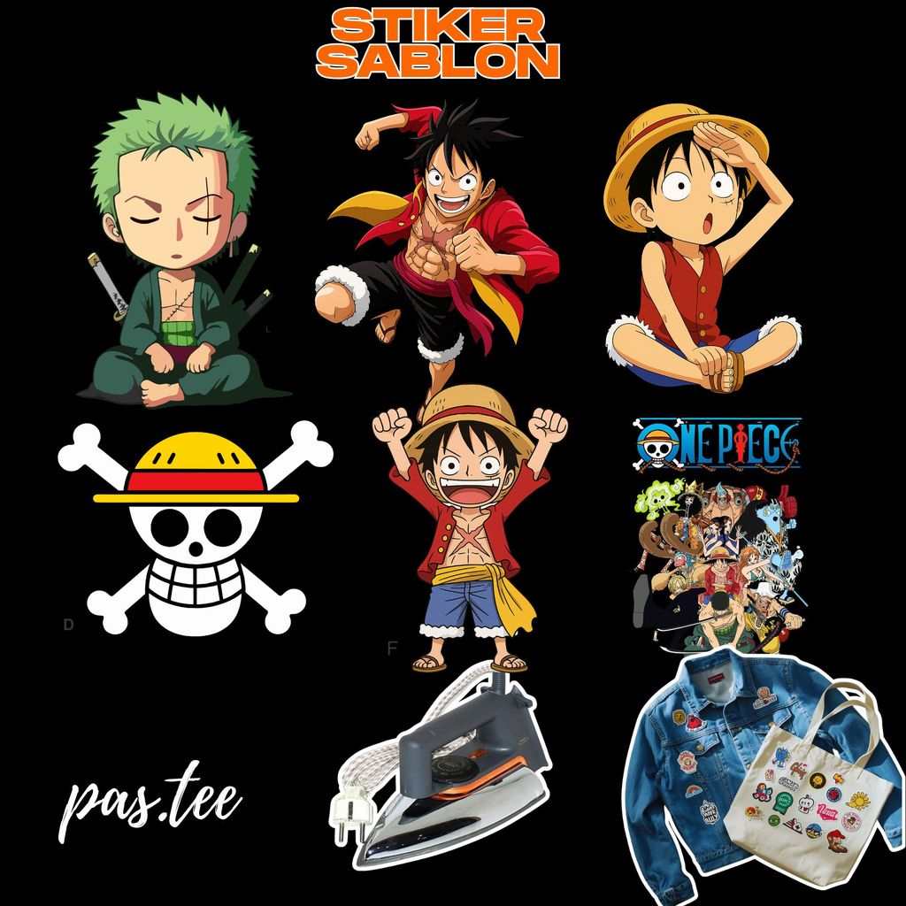 Foto produk Stiker Sablon Setrika DTF Tema One Piece Cute – Tinggal Setrika, Awet, Cocok Pemula