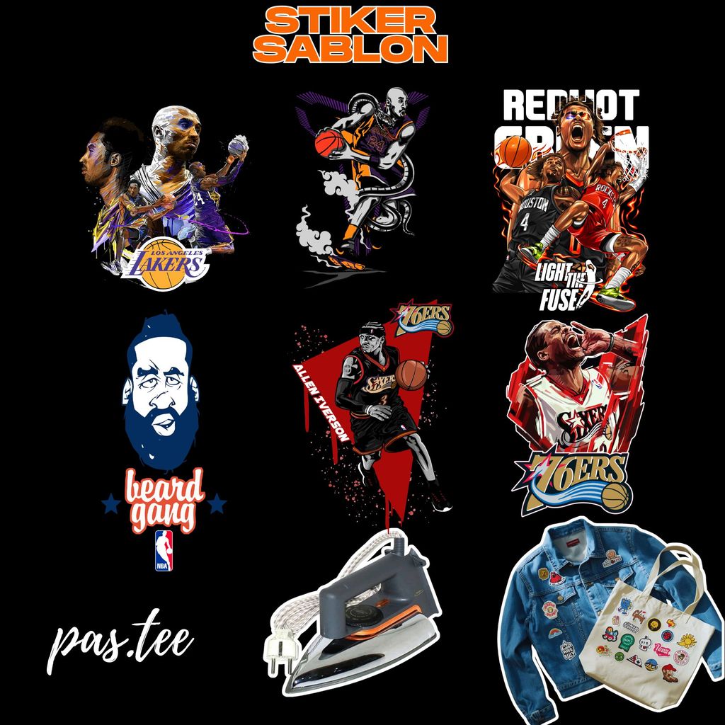 Foto produk Stiker Sablon Setrika DTF Tema Basket NBA – Tinggal Setrika, Awet Dicuci, Cocok Pemula
