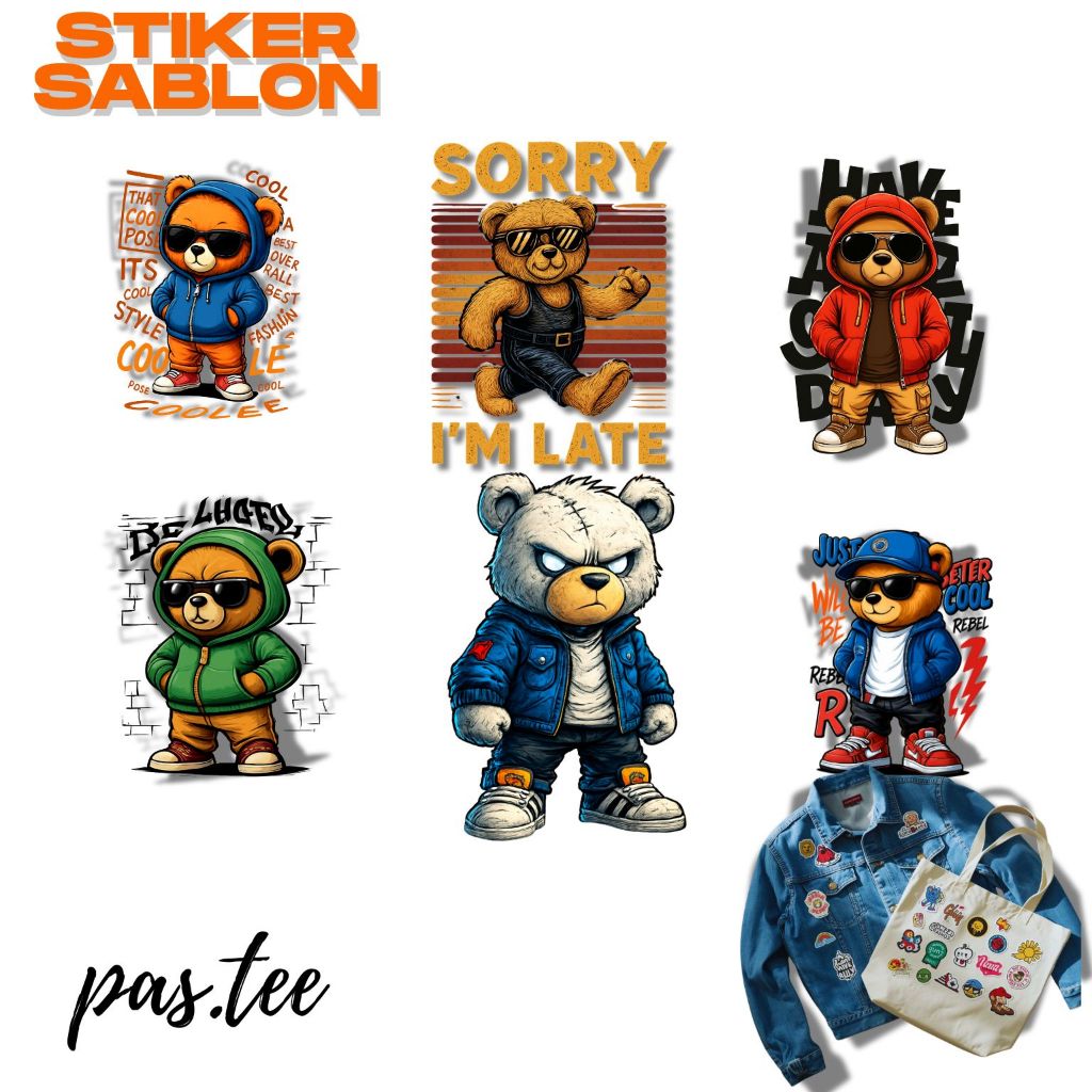 Foto produk Stiker Sablon Setrika DTF Teddy Bear | Stiker Kain | Lebar 7,15,20,29 cm